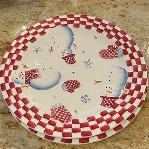 Bath & Body Works 2 Festive Snowman Dinner Plates Holiday 1998